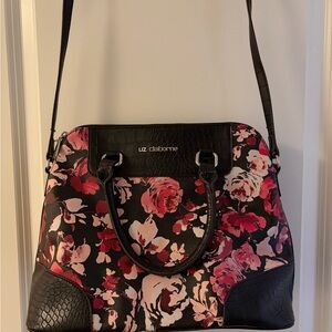 Liz Claiborne Floral Shoulder Bag in Black and Pink